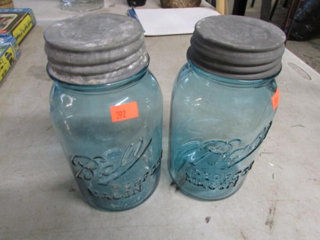 2-- BLUE / GREEN MASON JARS