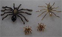 4 COSTUME JEWELRY BROOCHES PAIR EARRINGS SPIDERS