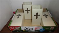 (4) Ceramic Vases w/ Cross