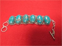 NEW 8" MOSAIC TURQUOISE BRACELET STAMPED 925