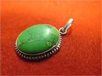 NEW 1.25" GREEN TURQUOISE PENDANT STAMPED 925