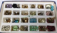 Nice tray of vintage costume jewelry clip
