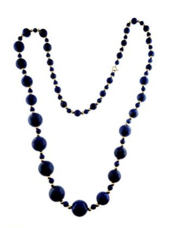 Estate 14K gold blue Lapis Lazuli bead strand