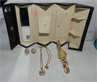 3pc Gold Tone Rhinestones Jewelry Set