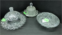 (2) butter dishes (1) covered bowl