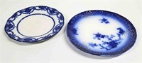 2 ANTIQUE FLOW BLUE CHINA PLATES, ENGLAND as-is