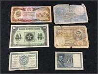Lot of 6 WWII Foreign Currency Notes