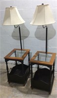 2 Glass & Wood Side Table Floor Lamps W12C