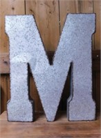 Galvanized letter M, 17" w x 2" d x 29.5" tall