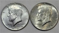 (2) 1964 Silver Kennedy 1/2 Dollars **