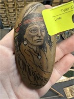HAND PAINTED NATIVE AMERICAN STONE J WYLIE