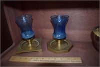 Pair of Brass & Glass Candle Holders