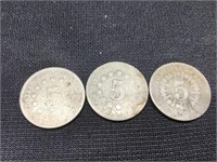 Group of 3 US Shield Nickels