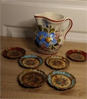 Vintage Coasters & Floral Pitcher