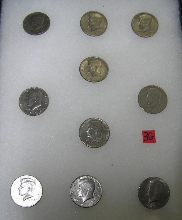 Collection of John F. Kennedy half dollar coins