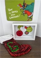 The Grinch Christmas Sign, Dish Mat, Glitter Stock