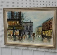 Oil on canvas street scene