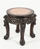 CARVED CHINESE ROSEWOOD MARBLE TOP STAND