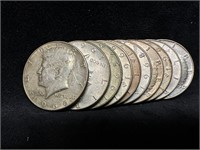 10 Kennedy Half Dollars 1965-1969