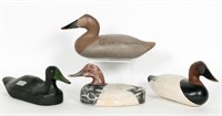 Four Carved Polychrome Duck Decoys, Green Beak