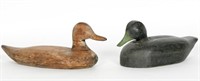 Two Duck Carved  Decoys, Green & Black
