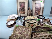 Decor including lighted elephant, tapestry,