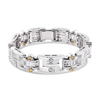 Sterling Silver-Modern Link Crystal Men Bracelet