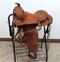 VTG 14" Tooled Leather Western Saddle,