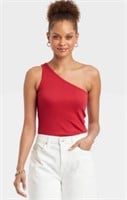 Red One Shoulder Ribbed Tank Top-XL