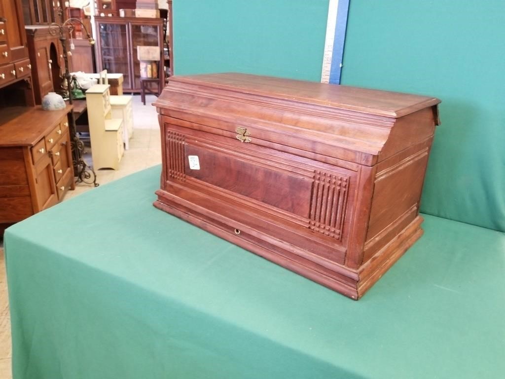 WALNUT LIFT TOP SM CHEST MADE FROM SEWING MACHINE