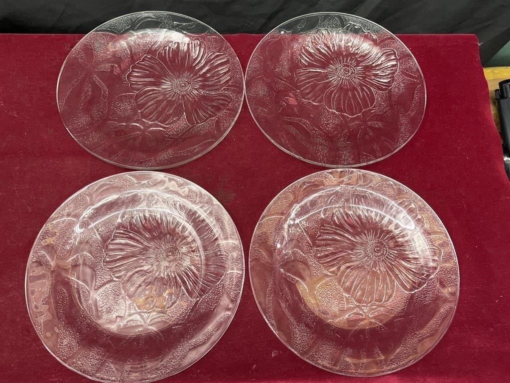 Set of Vintage Floral Glass Etched Plates