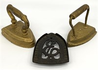 2 Victorian Gold Painted Cast Iron Sad Irons