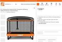 E7840  Gymax 6 ft. Orange Kids Trampoline