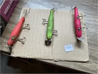 3 WOODEN FISHING LURES