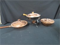 2 COPPER COOKING PANS & SERVING DISH