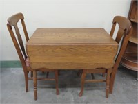 Oak Drop Leaf Table with 2 T-back Chairs