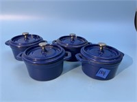4 Mini Cast Iron Pots with Lids - Enameled