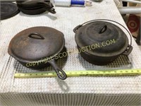 4 pcs cast iron pot, pan and lids, 8 skillet w/