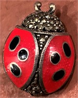 Sterling Silver Ladybug brooch pin Marked 925