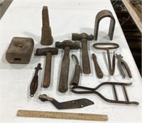 Tool lot w/ ball peen hammers & hay hook