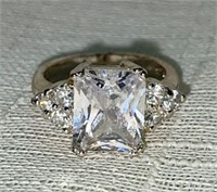 .925 Sterling CZ Solitaire Ladies Ring, Size 6.5