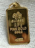 Suisse Pamp 2.5 grams Fine Gold 999.9 Pendant