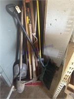 HAND TOOLS, SHOVELS, AXE, PITCH FORK, IN GARAGE