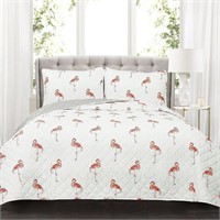 KING Flamingo Quilt Reversible Bedding Set