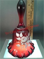 Westmoreland hand-painted red glass Bell signed