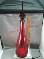 Red crackled glass decanter with glass stopper -