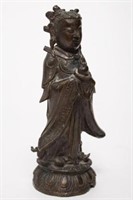 Chinese Buddha Attendant Figure, Patinated Bronze
