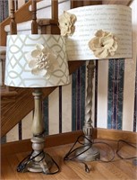 (2) Decorative Table Lamps w/ Burlap Floral Shades