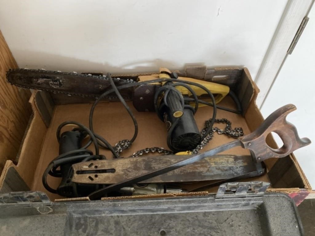 Electric Chainsaw, Drill, Handsaw