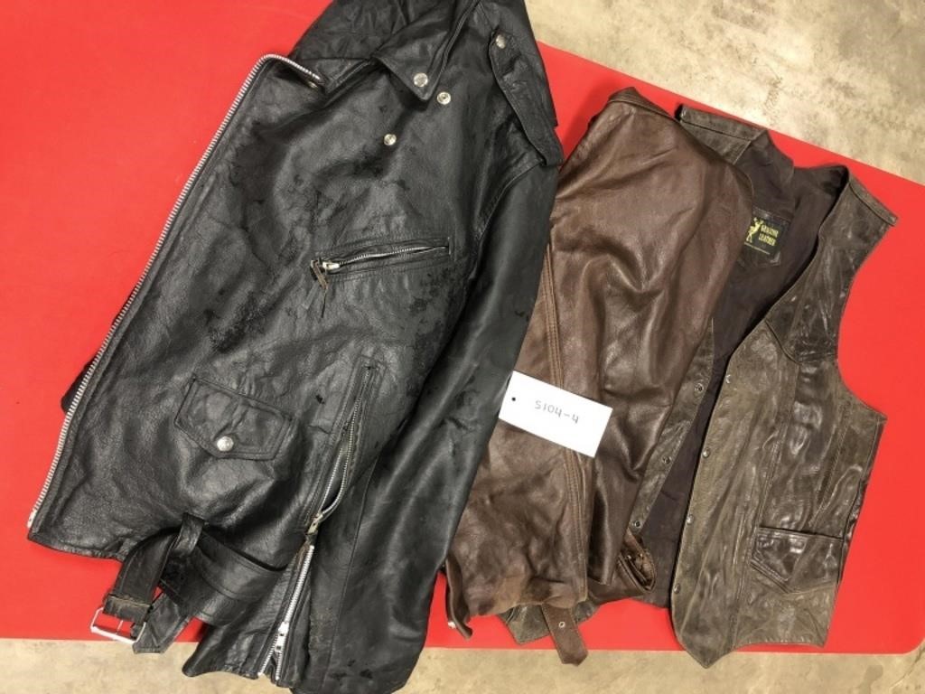 Leather Motorcycle Gear - Vest, Chaps & Jacket